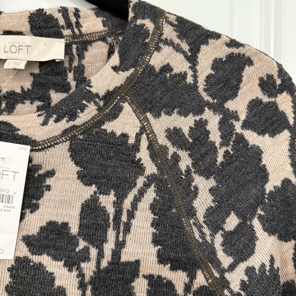 LOFT Black and Tan Floral Long Sleeve Dress Wool Blend Size Large Fall Winter - Picture 8 of 8